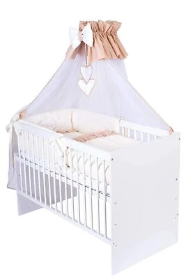 Babybett T1 mit 11-tlg Komplett-Set Bettwäsche Matratze Nestchen cremig Neu - Bild 1 von 4