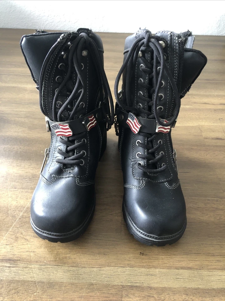 Botas de cuero Harley Davidson con cremallera/cordones para mujer talla 6 Foto 1 de 4