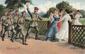 Soldiers At Sturmangriff Ad.hoffmann Patriotica Postcard Ak 1918 - Picture 1 of 2
