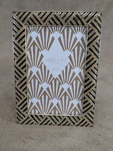 Azzure Home Photo Frame for 4x6" Photo Gold Black Striped Metal Enamel - Picture 1 of 24