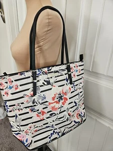 NINE WEST  It Girl Tote Bag Faux Leather black, pink, White, And Blue Floral - Picture 1 of 14