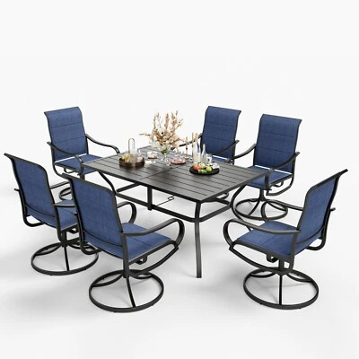 Juego de muebles de patio de 7 piezas juego de comedor exterior para 6 mesas y sillas de patio, azul Foto 1 de 4