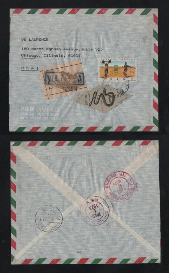 Guinea Portuguesa 1973 REG. Funda para USA, SERPIENTES ANIMALES DEPORTES Foto 1 de 1