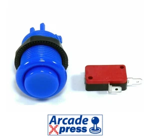 Boton Arcade Americano Azul Blue 28mm Pulsador Cóncavo Pushbutton Button DIY - Picture 1 of 2