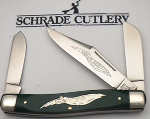 Vintage 1974 Schrade USA Made AMERICAN EAGLE Large Stock Knife Green Limited Run - Picture 1 of 16