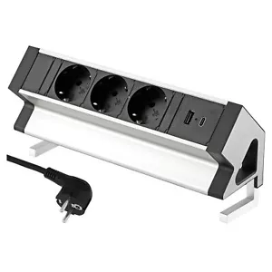 Aluminium Clamp Table Socket I Power Strip 3 Way I USB-A USB-C - Picture 1 of 10