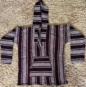 Artesanias rot gestreift Baja Vintage - Drogenteppich Jerga Hoodie Siesta 3X Trippy Hippie - Bild 1 von 14