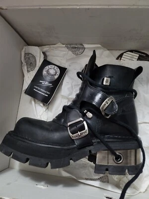 Nuevas Botas Rock Reactor Cuero Hebillas Góticas Mod Plataforma Tobillo Negras Combate 39 8 Foto 1 de 4