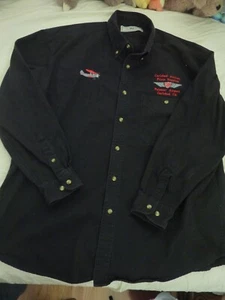 Lee Button Up Shirt Men Black Denim Long Sleeve Carlsbad Aircraft Pilot Supplies - Picture 1 of 7