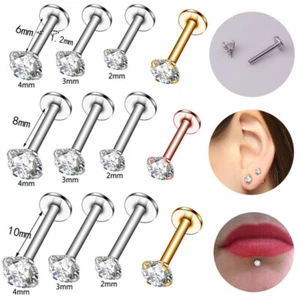2 Pcs Stainless Labret Lip Tragus Nose Ear Helix Ring Piercing Stud Bar Earrings - Picture 1 of 12
