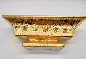 Vintage MCM Gold ausgestellt strukturiert rechteckig Keramik Übertopf 12" x 4,75" - Bild 1 von 4