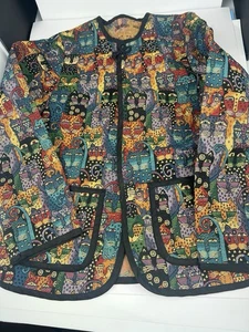 Vintage Felines Cats Graphic Jacket "Laurel Burch tapestry Material??" Handmade - Picture 1 of 24