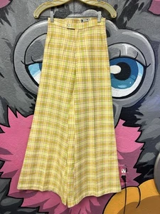 Vintage 60/70s Pantasies Yellow, Orange, Green Plaid Flair Pants SIZE 5/6 - Picture 1 of 11