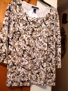 KAREN SCOTT TOP, BROWN, AND WHITE, SZ 1X, BRAND NEW FROM MACY'S - Picture 1 of 5