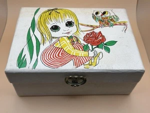 Big Eyed Girl & Owl Rose Jewelry Box Eden Maio Style 1950's (read description) - Picture 1 of 13