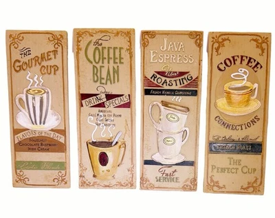 Винтажный деревянный настенный художественный набор из 4 предметов на тему кофе — деревенские вывески бариста  - Изображение 1 из 2
