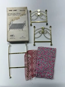 Mini Land Dollhouse Miniature Small Brass Bed with Mattress And Coverlet MSR - Picture 1 of 12