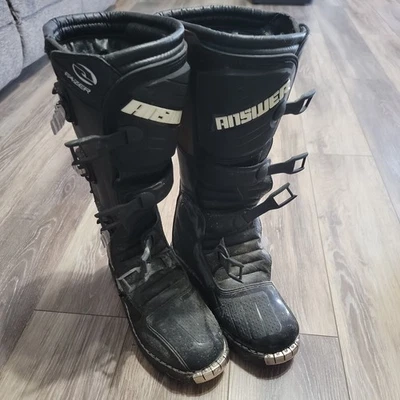 NOS ANSWER 451587 FAZER 摩托车越野靴黑色男式 10 码 — 第 1/3 张图片