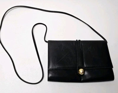 Vintage Donna Karan New York Distressed Black Leather Crossbody or Clutch Bag - Image 1 of 4