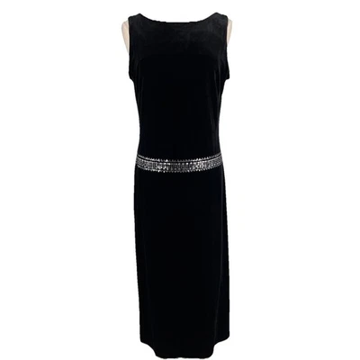 Vintage 90s Velvet Maxi Dress Black Whimsigoth Goth Minimalist Elegant Size 14 - Image 1 of 4