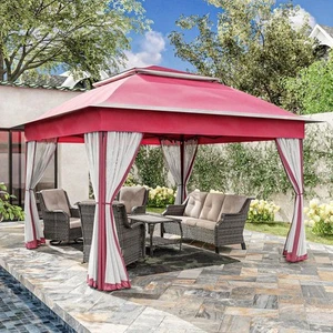 JOYSIDE Gazebos 11' X 11' Pink Steel Frame Pop-Up Gazebo W/Mosquito Netting - Picture 1 of 8