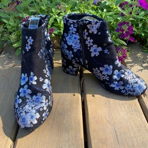 SO Stiefeletten schwarz-blau Blumenstickerei Reißverschluss - Bild 1 von 8