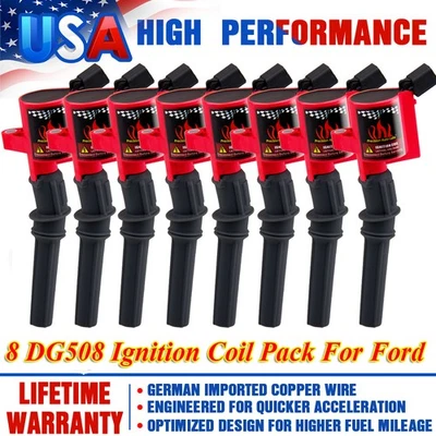 8 Red DG508 Ignition Coil Pack For Lincoln Town Car 4.6L 5.4L V8 1998-2010 DG508 - Image 1 of 4