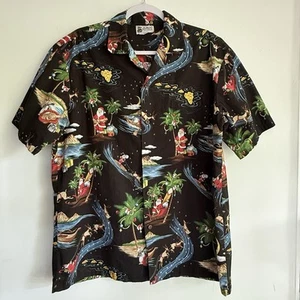 Aloha Republic Santa’s Hawaiian Delivery Christmas Xmas Black Aloha Shirt Size L - Picture 1 of 11