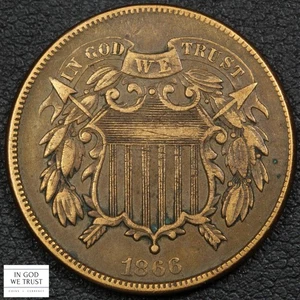 1866 Copper Two Cent Piece 2C - Picture 1 of 2