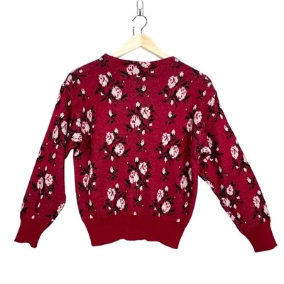 Suéter Para Mujer Vintage Crazy Horse Floral Rosa Rojo Negro Mezcla de Lana Difusa S/M Foto 1 de 4