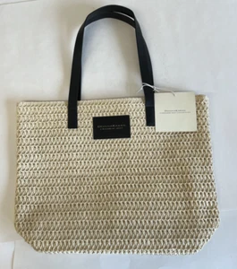 NWT Donna Karan Straw Tote (LSX) Cashmere Mist Light Beige Woven Bag Handbag - Picture 1 of 10