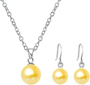 Perlenanhänger Halskette & Ohrringe Set 12 mm Anhänger Halsketten und 10 mm Ohrringe - Bild 1 von 6