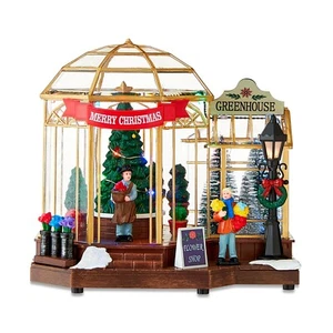 HOLIDAY TIME CHRISTMAS VILLAGE HOUSE - LIGHT-UP VILLAGE GREENHOUSE - Picture 1 of 4