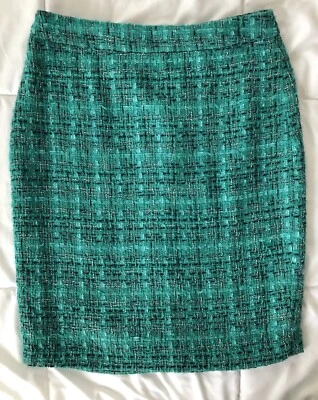 NUEVO CON ETIQUETAS FALDA LÁPIZ RECTA AJUSTADA TWEED VERDE BLANCO CYNTHIA ROWLEY TALLA 6 Foto 1 de 4