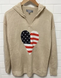 Womens Marled Reunited American Flag Sweater Hoodie Long Sleeve Pullover Sz L - Picture 1 of 8