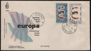 #ITA(05898)Repubblica 1957 Europa FDC Venetia (N°130/it) su busta non viaggiata - Imagen 1 de 1