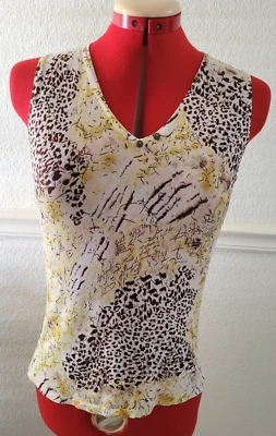 Joseph A Yellow/Brown Abstract Leopard/Cheetah Print Sleeveless Tank Top M/L - Image 1 of 4