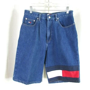 Vintage Tommy Hilfiger Denim Blue Jean Shorts Youth Size 20 BIG FLAG Logo 90s - Picture 1 of 5
