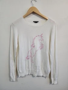 JAY JAYS Women White Pink Horse Silhouette Lightweight Knit Pullover Top Size S - Picture 1 of 8