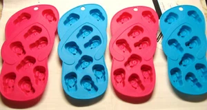 4 New Silicone Flip Flop Ice Cube Trays 2 Pink 2 Teal Candy - Picture 1 of 4