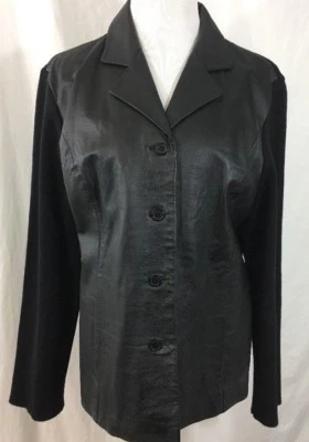 NEWPORT NEWS Chaqueta Blazer Grande Cuero Genuino Estilo Negro Mangas Acrílicas Foto 1 de 4