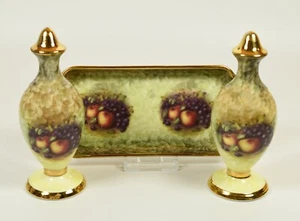 Very Pretty Fruit Still Life Design Cruet Set on Stand Worcester Style - Picture 1 of 5