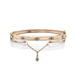 Brazalete con dije de diamantes y zafiros de oro rosa de 14 k natural redondo de 0,23 quilates 7" - Imagen 1 de 5