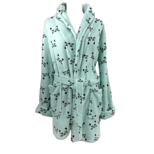 Cynthia Rowley Plüsch-Bademantel mit Katzenmotiv Größe M Aqua Gürtel Taschen zum Binden - Bild 1 von 17