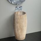 Noce Brown Travertine Pedestal Sink Curved Honed (D1)16" (D2)19.5" (H)33.5"