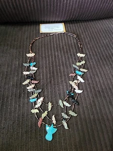 Vintage Neu aus altem Lagerbestand Navajo Corrine Ramirez Fettisch Türkis 3 Stränge Fuchs Halsketten - Bild 1 von 8