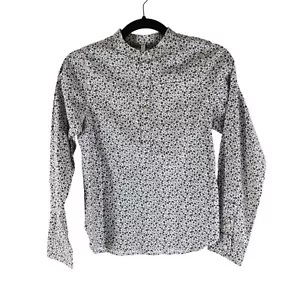 Rylee + Cru Girls Top Floral Cotton Linen Blend 1/2 Button White Gray 12-14Y - Picture 1 of 4