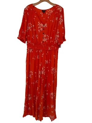 A.N.A Mujer Naranja Floral Mameluco Talla XL Mangas Cortas Cintura Calada Cuello en V Nuevo Foto 1 de 4