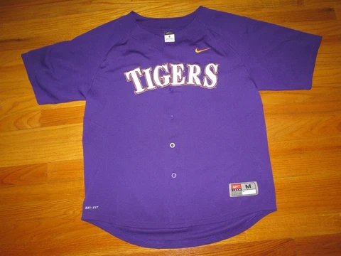 2010 LSU TIGERS vtg Baseball Jersey SEWN Purple Nike Medium Cover