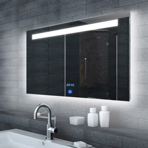 Badezimmerspiegel Wandspiegel Uhr Touch LED Beleuchtung Licht Badspiegel 100x65 - Bild 1 von 4